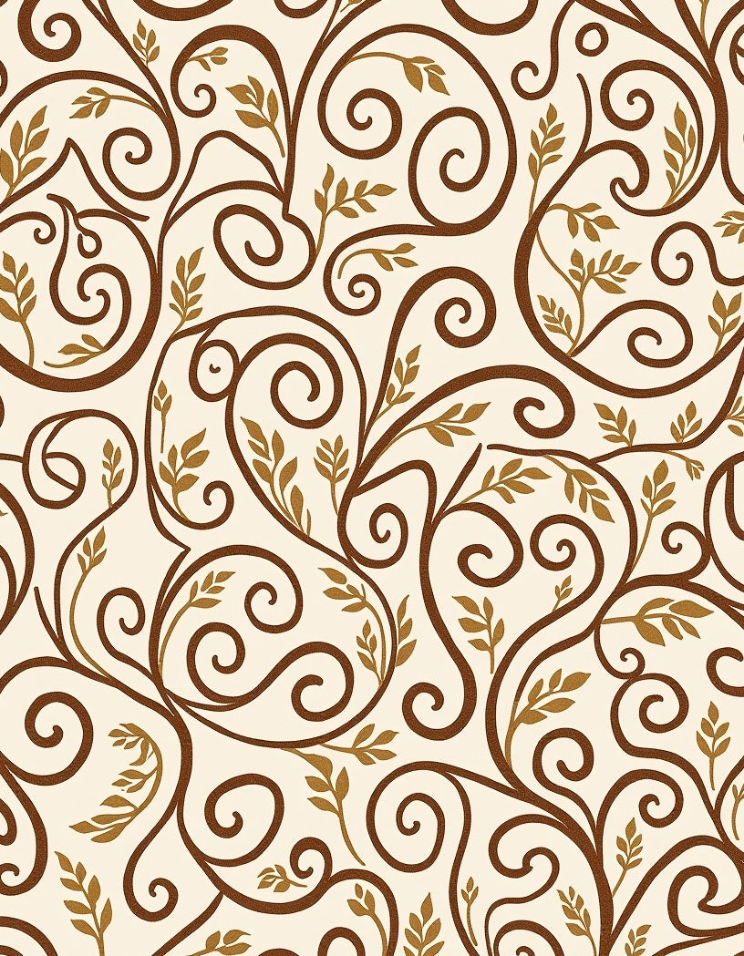 Brown Swirls Golden Leaves Vine Rug