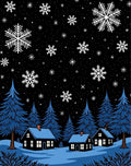 Winter Night Snowfall Village Rug