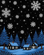 Winter Night Snowfall Village Rug