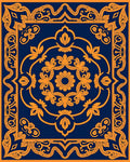 Navy Orange Floral Scroll Medallion Rug