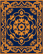 Navy Orange Floral Scroll Medallion Rug