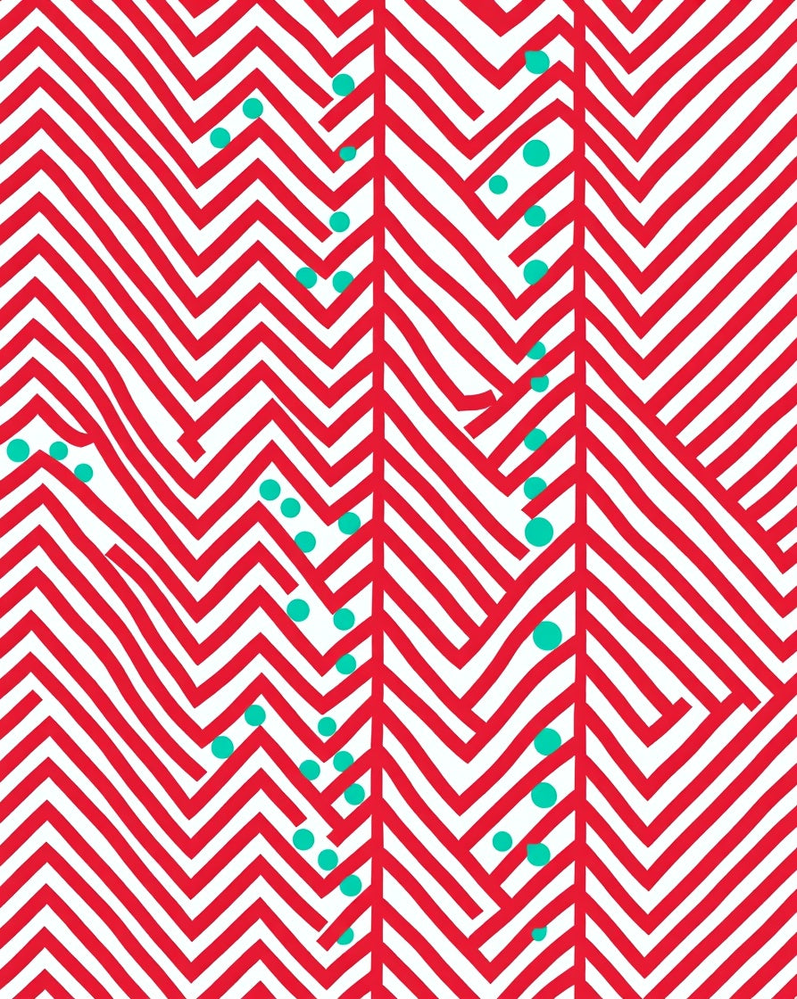 Modern Red Teal Zigzag Dot Rug