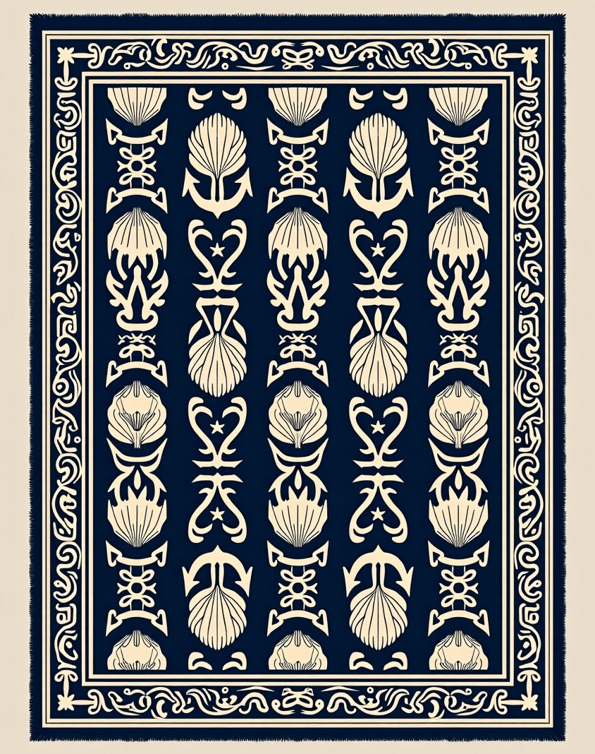Navy Cream Marine Nautical Motif Rug
