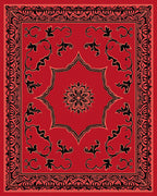Red Black Floral Medallion Border Rug