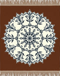 Brown Cream Navy Floral Medallion Rug
