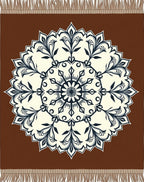 Brown Cream Navy Floral Medallion Rug