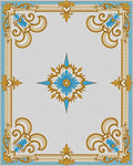 Ornate Blue Gold Floral Medallion Border Rug