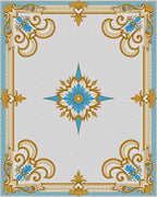 Ornate Blue Gold Floral Medallion Border Rug