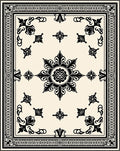 Cream Black Ornate Floral Medallion Rug