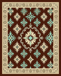 Rich Brown Teal Cream Medallion Border Rug