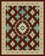 Rich Brown Teal Cream Medallion Border Rug