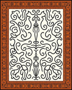 Orange Ivory Art Nouveau Swirl Rug