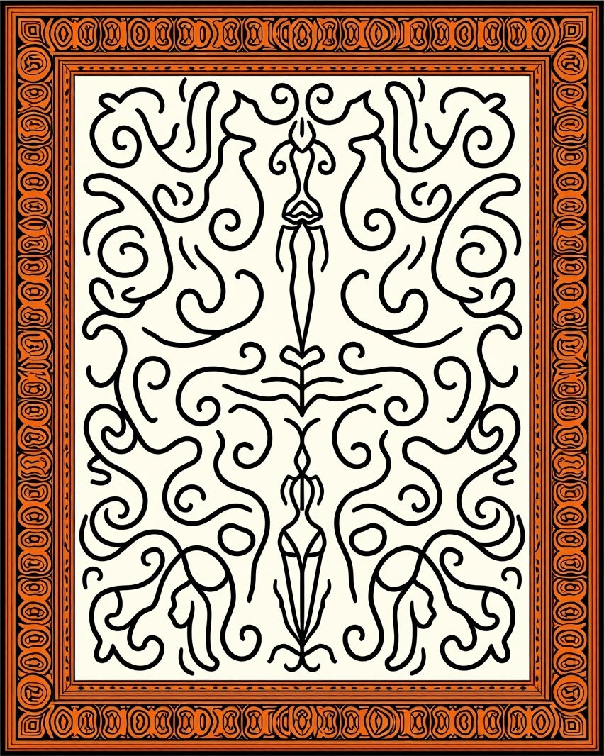 Orange Ivory Art Nouveau Swirl Rug