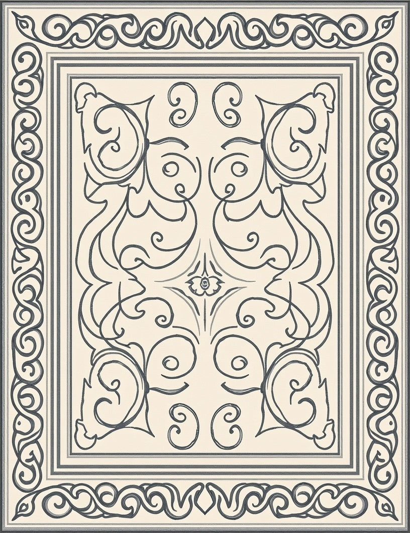 Cream Scrollwork Floral Accent Rug