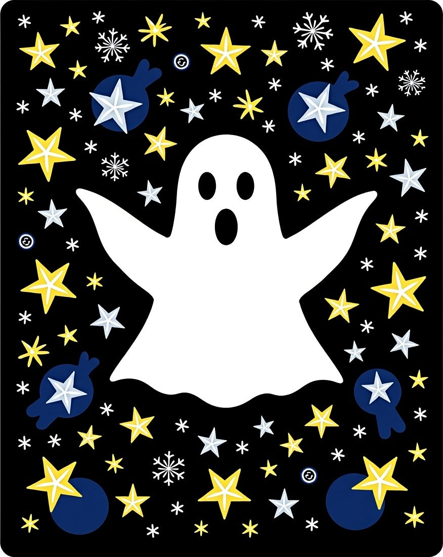 Whimsical Ghost Stars and Snowflakes Rug