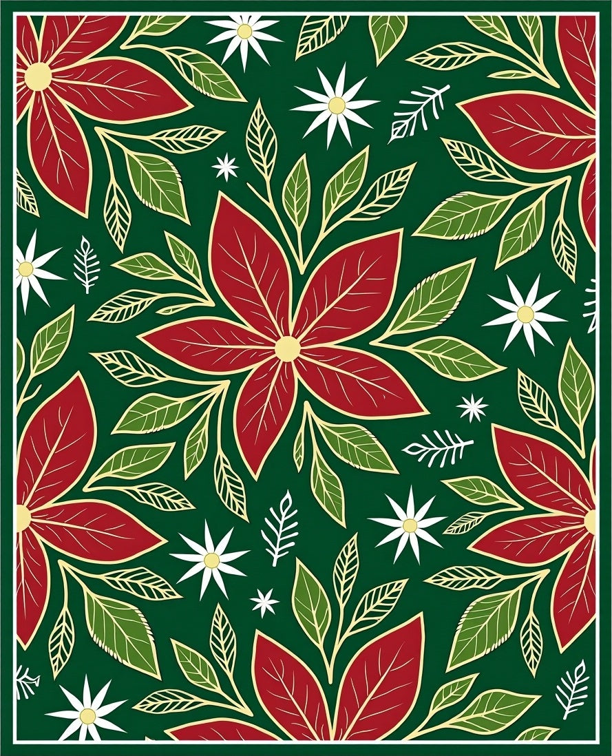 Christmas Poinsettia Garland Botanical Rug