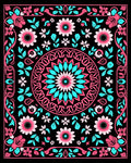 Vibrant Pink Teal Floral Medallion Rug