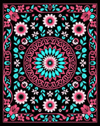 Vibrant Pink Teal Floral Medallion Rug