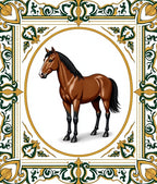 Brown Horse Oval Frame Scrollwork Rug