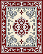 Crimson Ivory Floral Medallion Border Rug