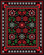 Bold Red Green Floral Medallion Rug