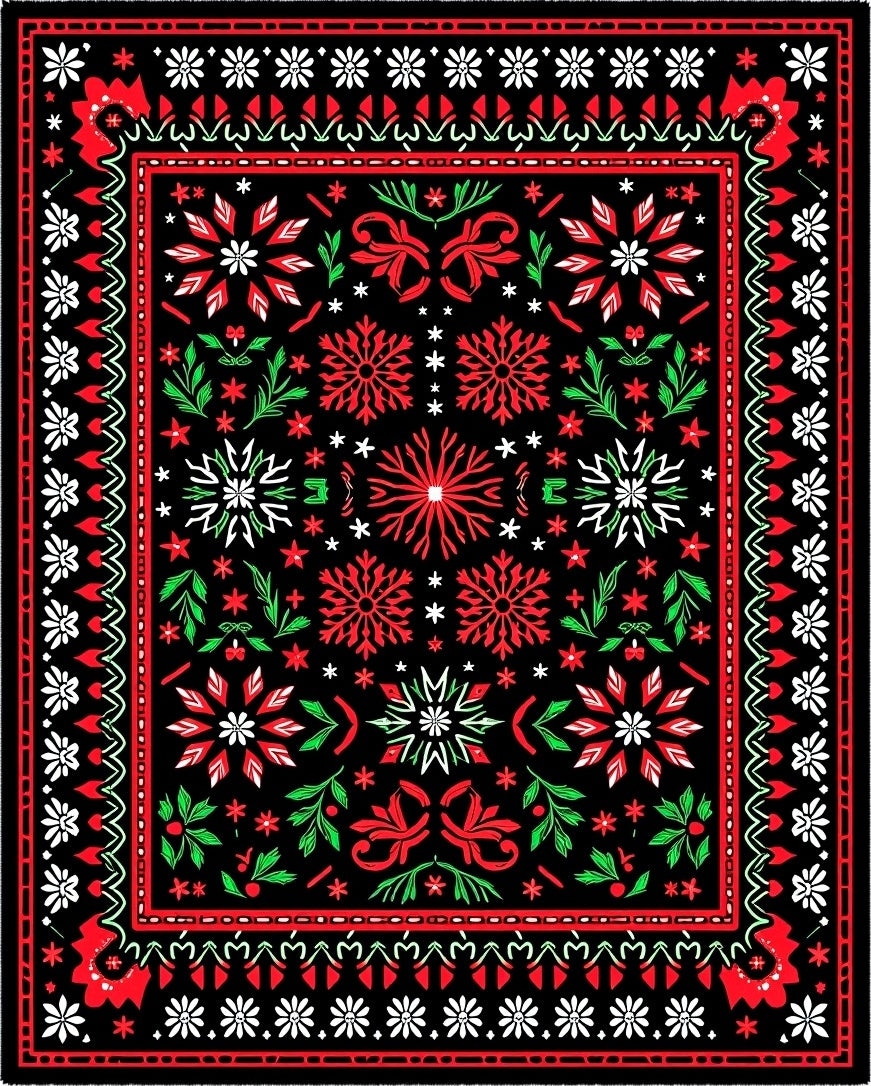 Bold Red Green Floral Medallion Rug