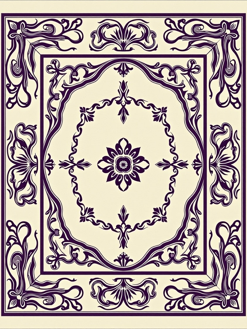 Elegant Plum Floral Square Medallion Rug