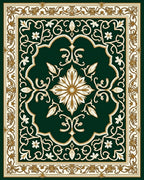 Emerald Green Floral Scroll Medallion Rug