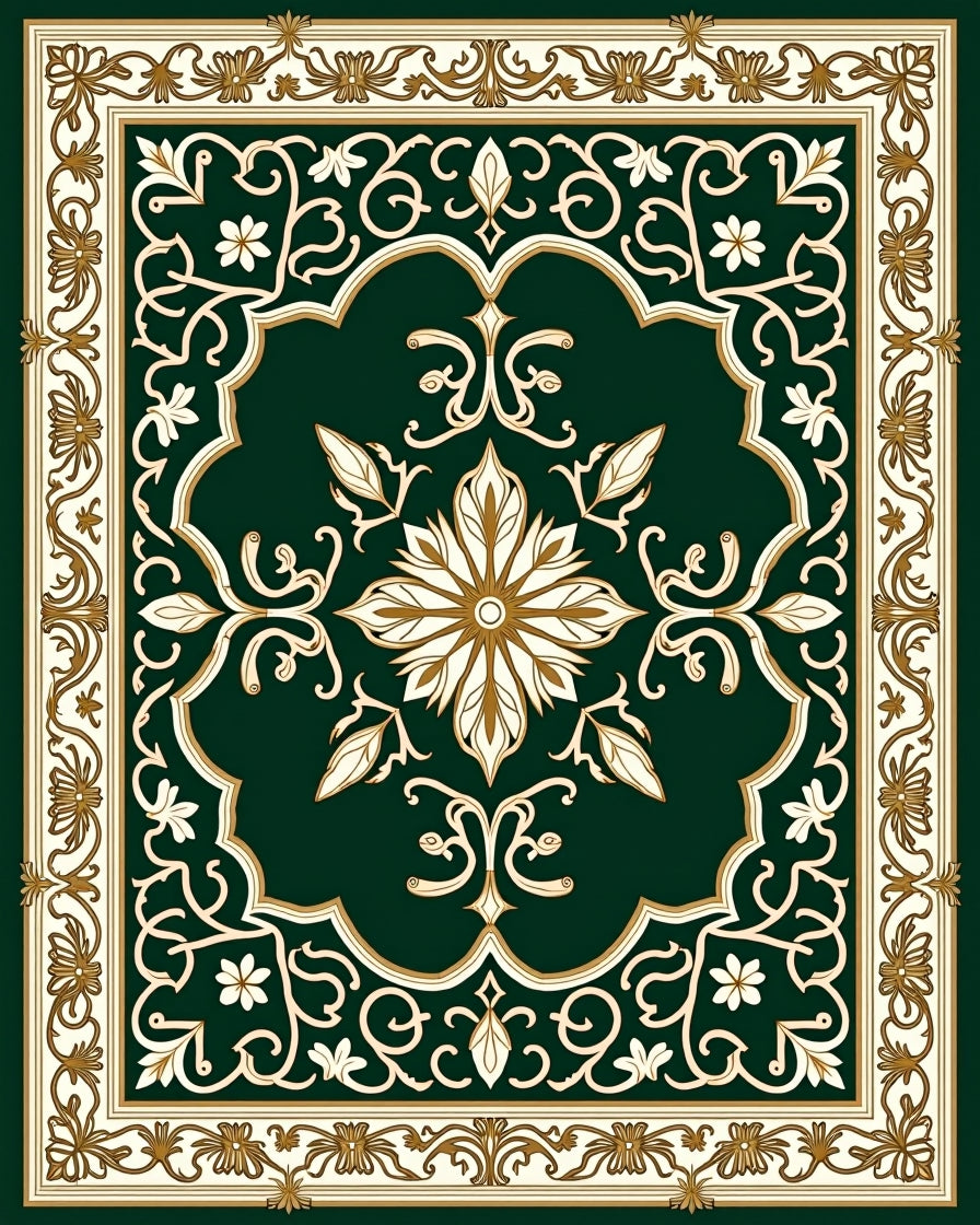 Emerald Green Floral Scroll Medallion Rug