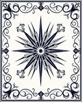 Navy Starburst Scrollwork Border Rug