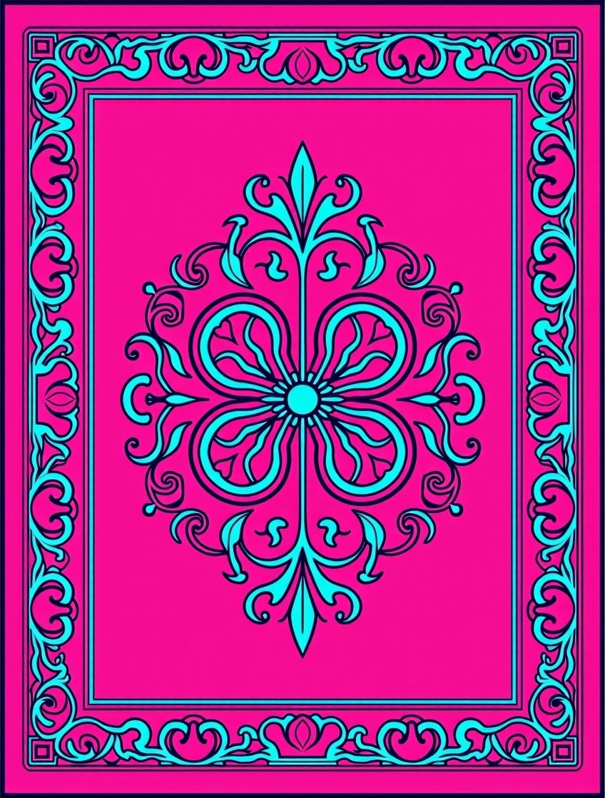 Vibrant Pink Teal Central Floral Rug