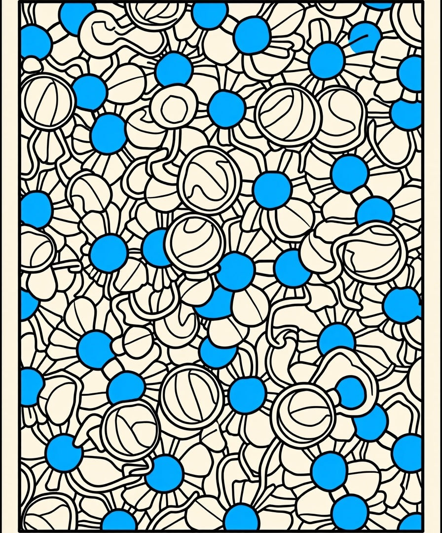 Cream Blue Daisy Garden Abstract Rug