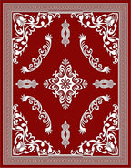 Crimson Floral Bordered Mandala Rug