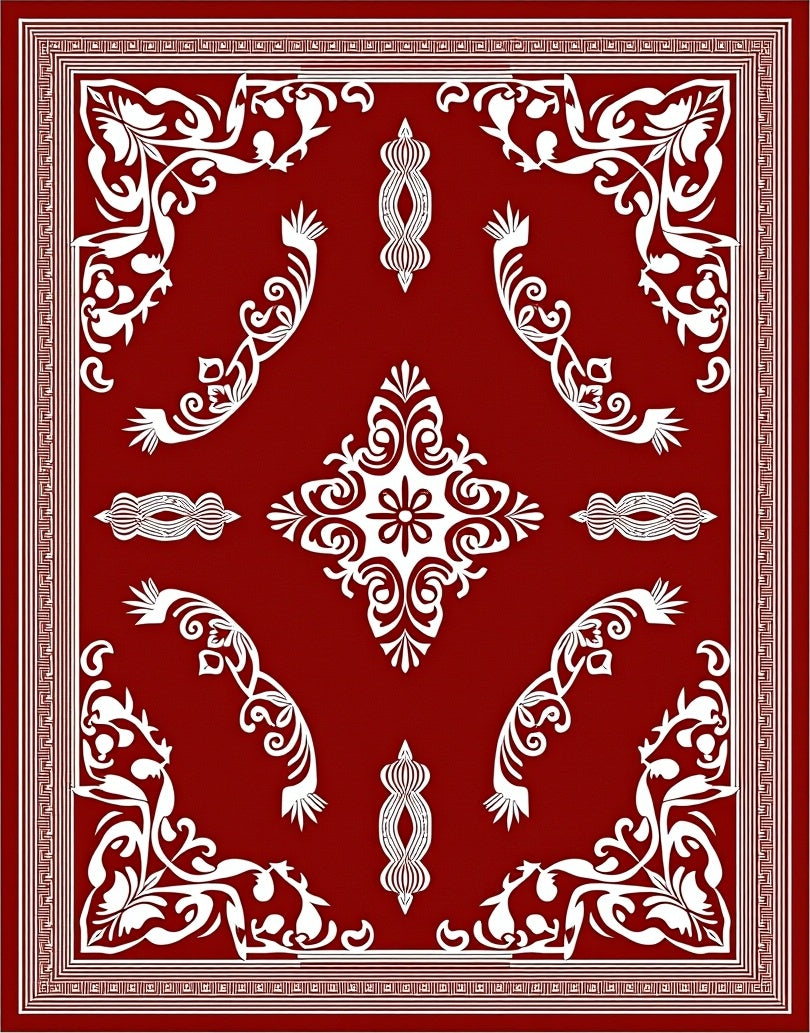 Crimson Floral Bordered Mandala Rug