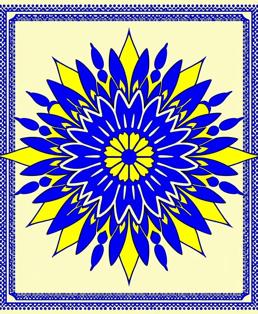Vibrant Blue Yellow Folk Star Rug