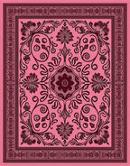 Vintage Pink Floral Scroll Medallion Rug