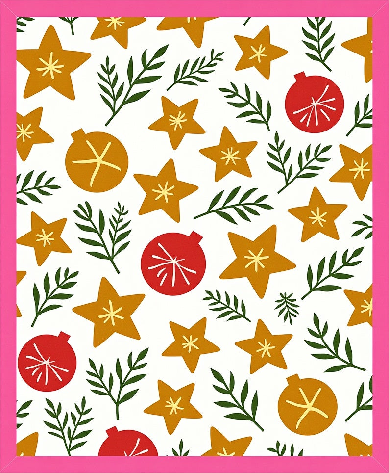 Golden Star Ornaments Red Green Sprigs Rug