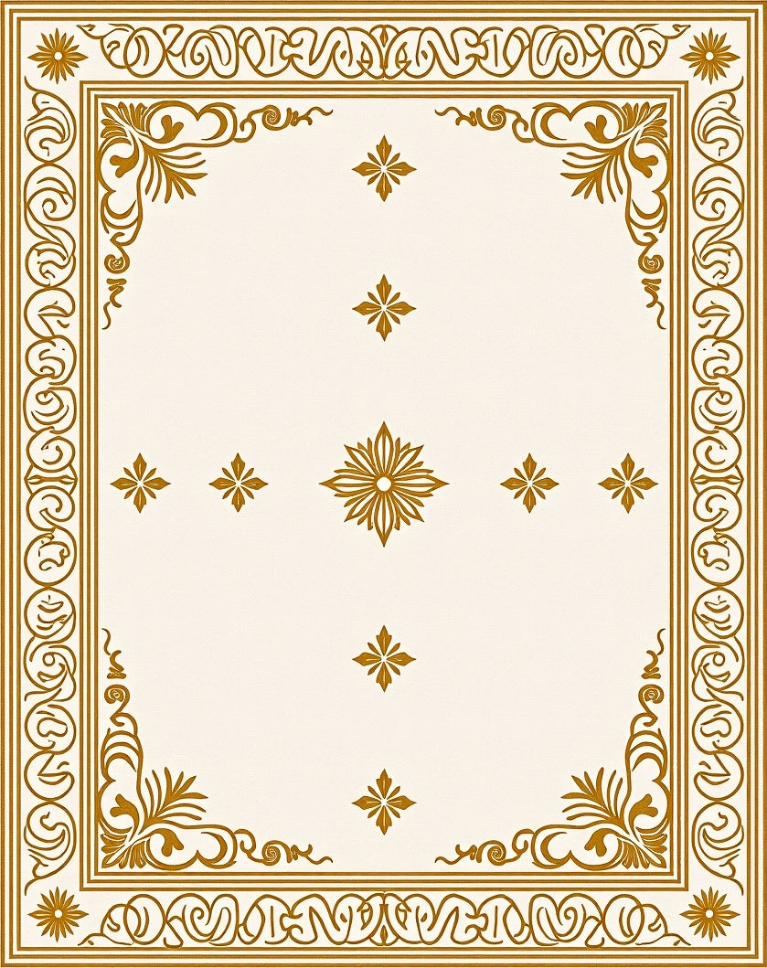Golden Floral Bordered Crest Rug