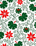 Red Floral Green Leaf Vine Swirls Rug