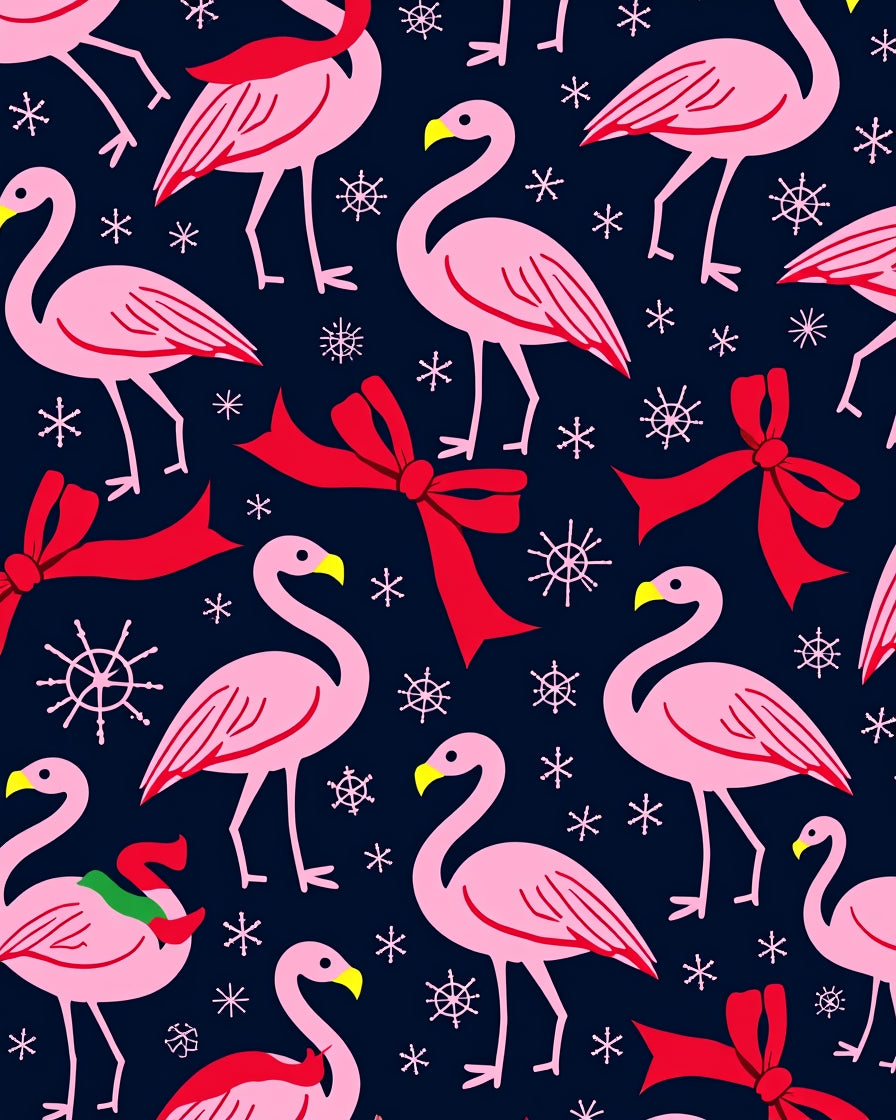 Pink Flamingos Red Bows Snowflakes Dark Blue Rug