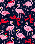 Pink Flamingos Red Bows Snowflakes Dark Blue Rug