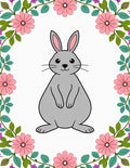 Gray Bunny Surrounded by Pink Flowers Rug