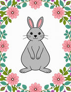Gray Bunny Surrounded by Pink Flowers Rug