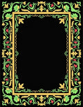 Ornate Gold Green Floral Border Rug