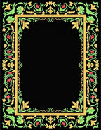 Ornate Gold Green Floral Border Rug