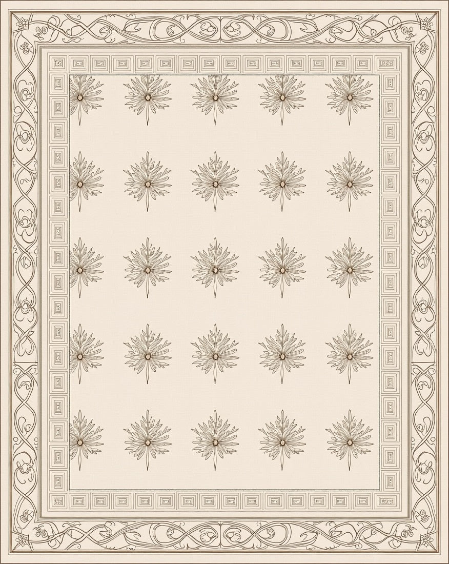 Vintage Beige Floral Scroll Border Rug