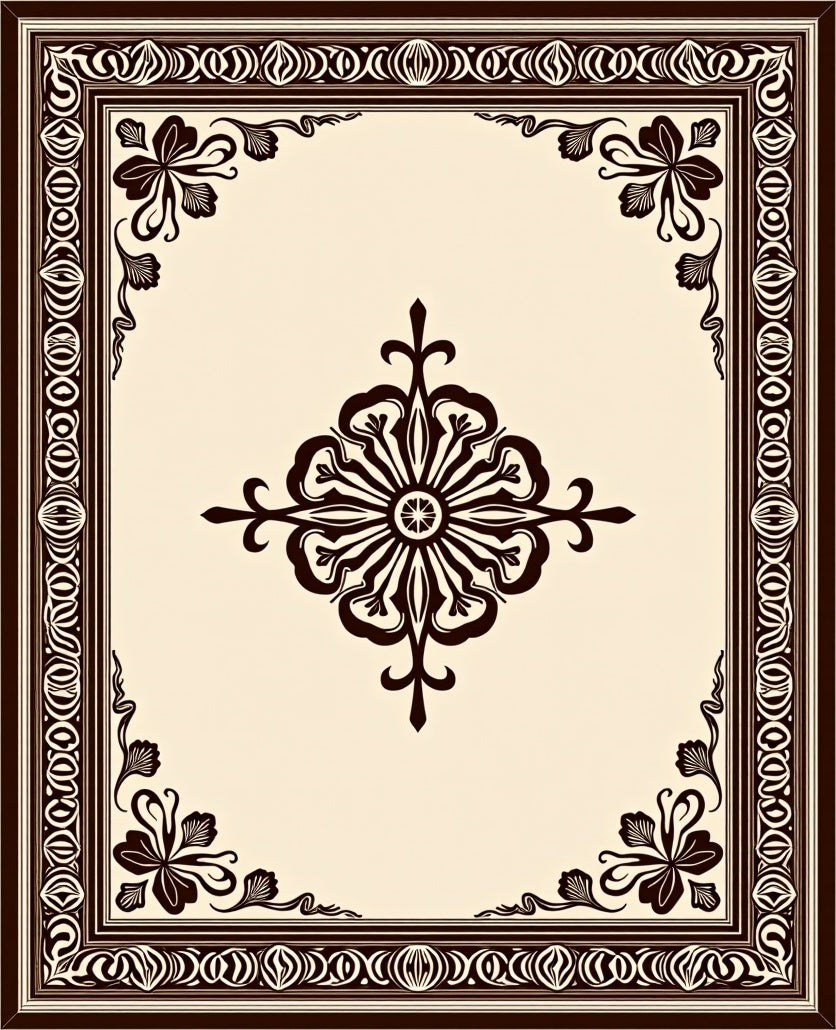 Rich Brown Ornamental Square Arrangement Rug