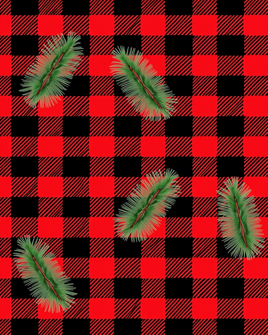 Red Black Buffalo Check Pine Sprigs Rug