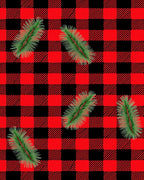 Red Black Buffalo Check Pine Sprigs Rug