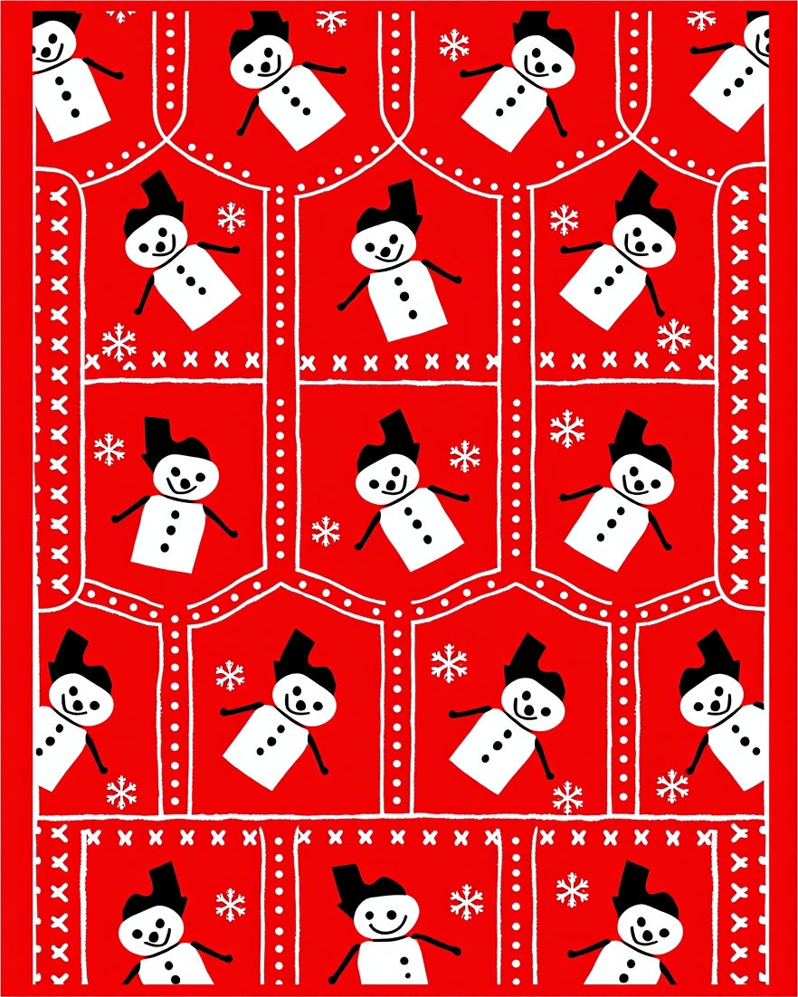 Red Snowman Winter Landscape Rug